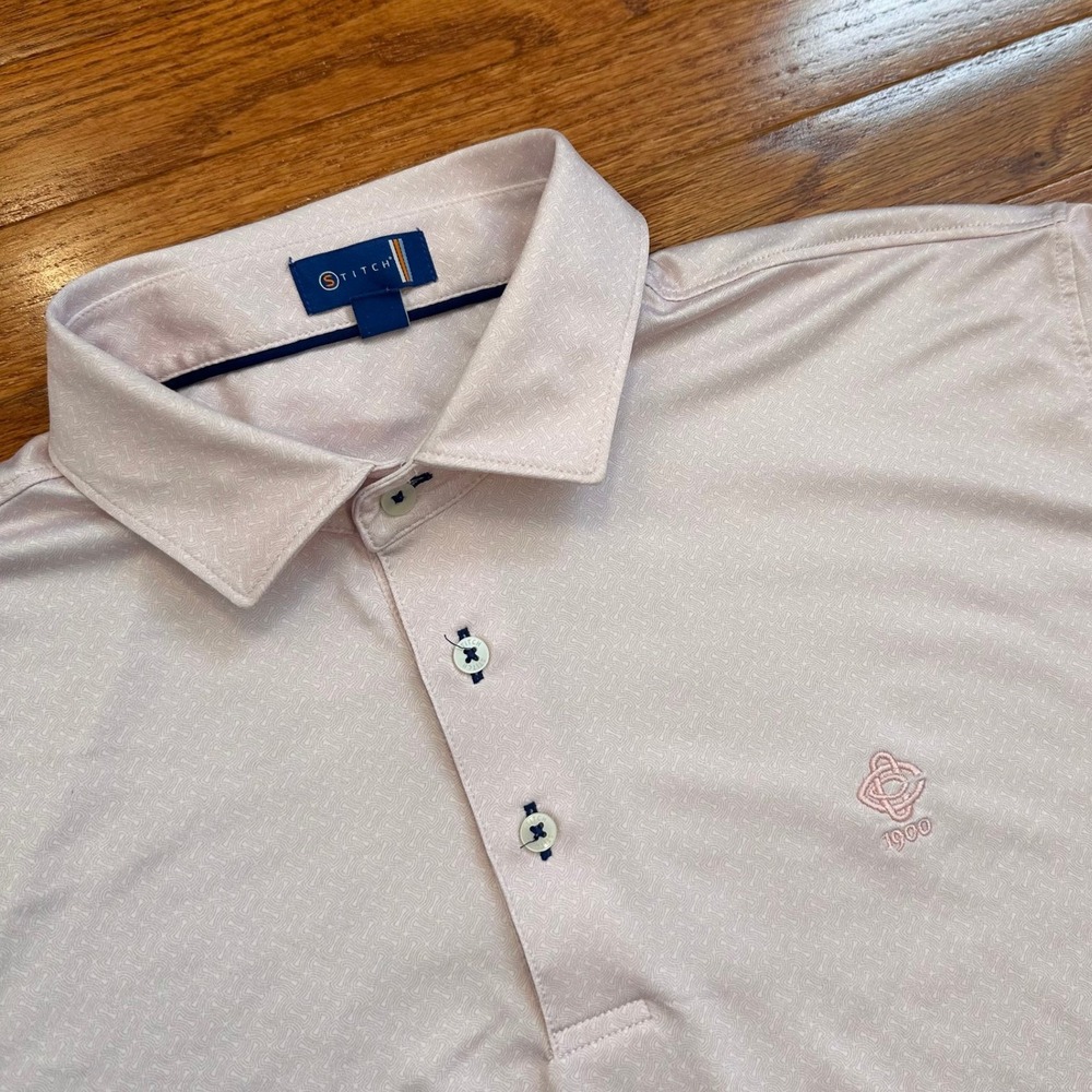 Stitch Golf The Country Club of Charleston Polo Shirt Mens Large Pink AOP Print
